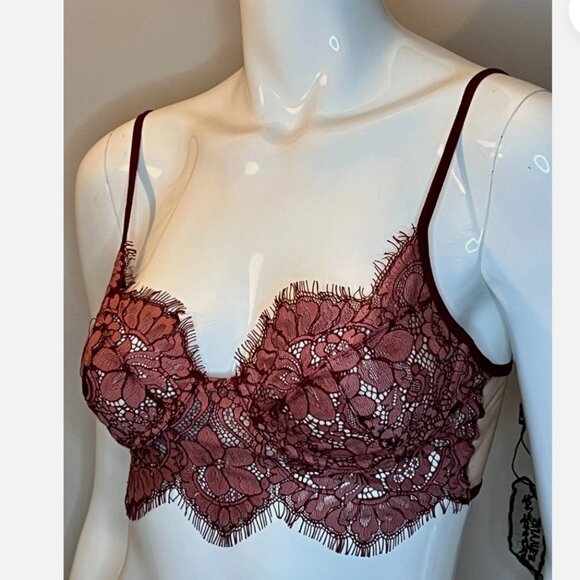 FOR LOVE AND LEMONS Loucette Lace Burgundy Red Underwire Bra M - Picture 7 of 14